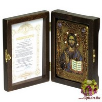 Настольная икона "Господь Вседержитель" на мореном дубе