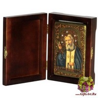 Настольная икона "Преподобный Серафим Саровский чудотворец" на мореном дубе