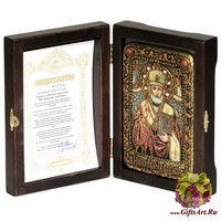 Настольная икона "Святитель Николай, архиепископ Мир Ликийский (Мирликийский), чудотворец" на мореном дубе
